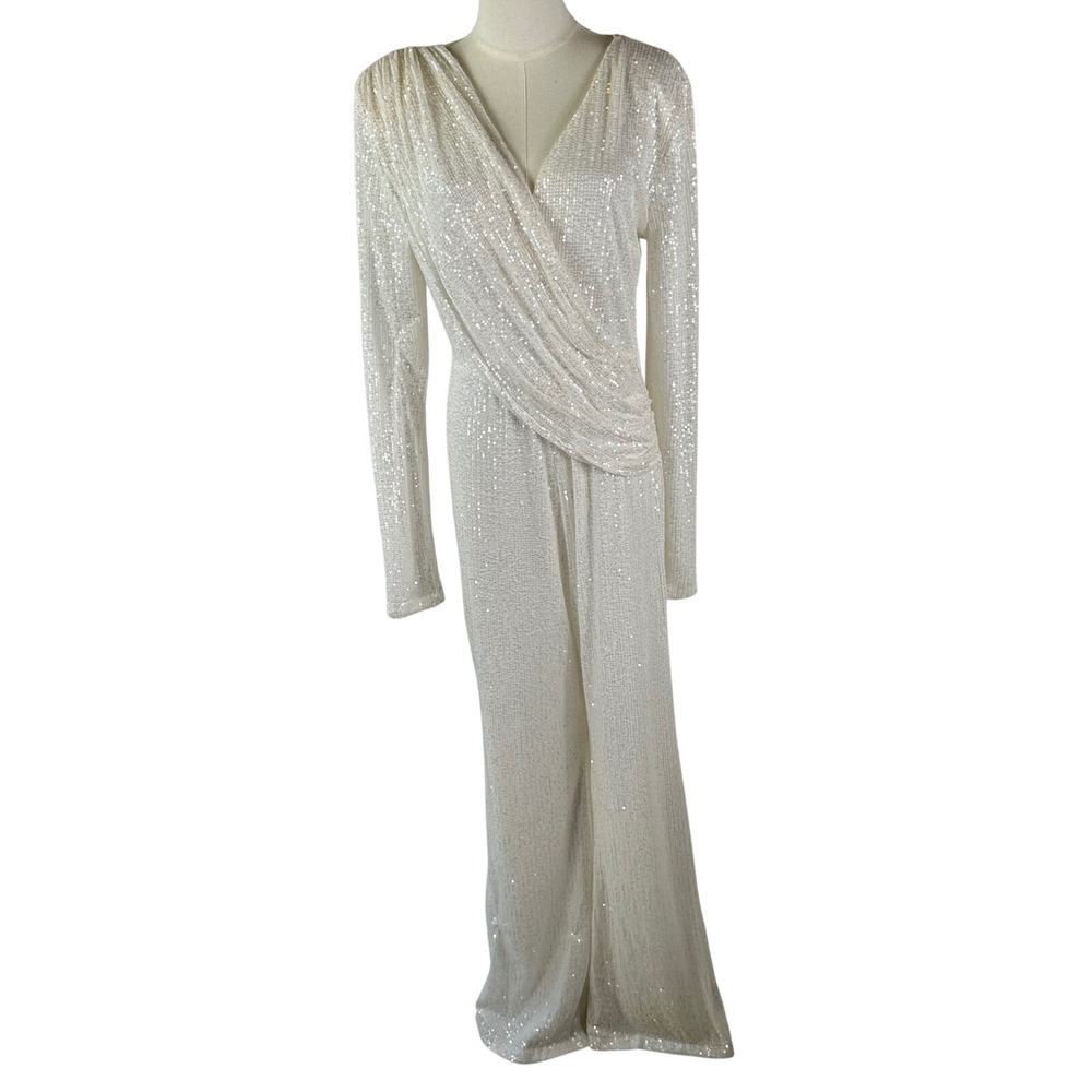 Bella Bloom White Sequin Jumpsuit Womens XL Bridal Party Read